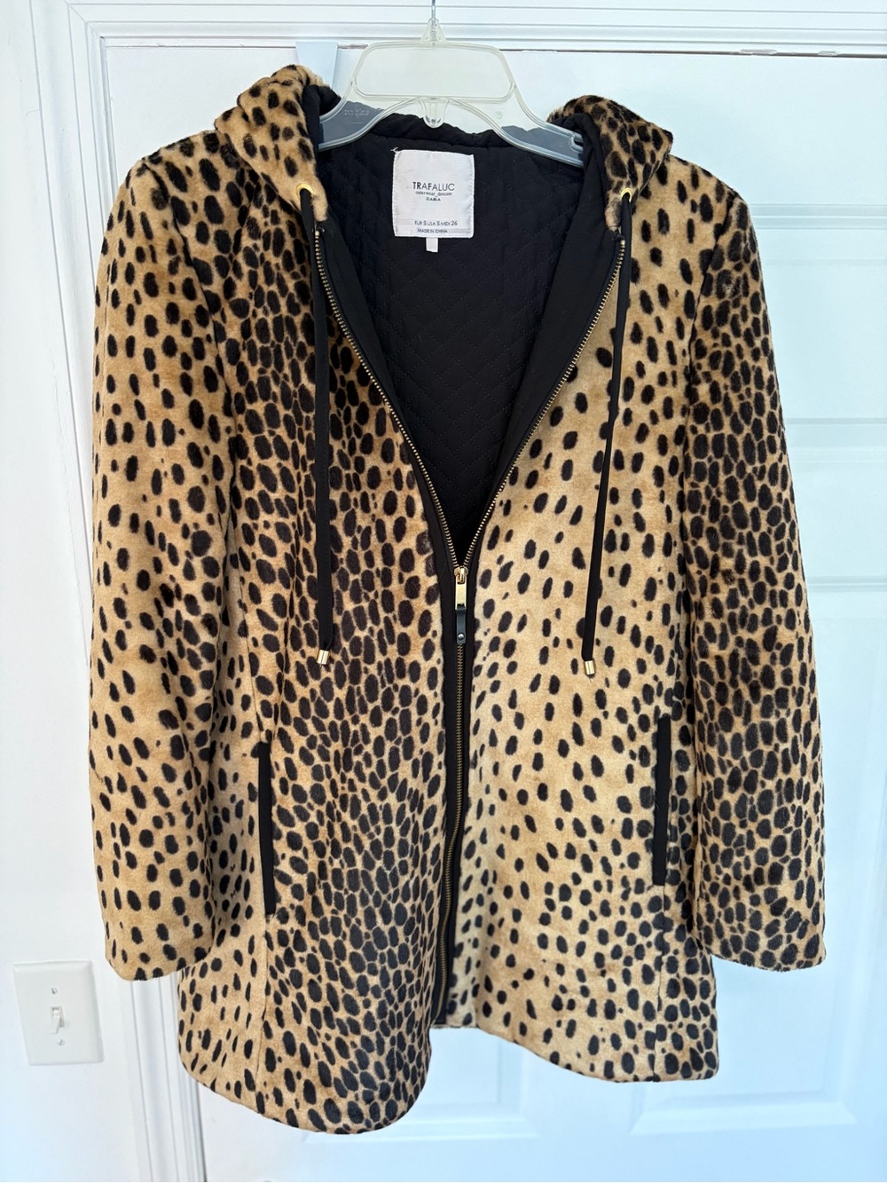 Zara Leopard-Print Hooded Teddy Coat in Tan and Black - Picture 2 of 3
